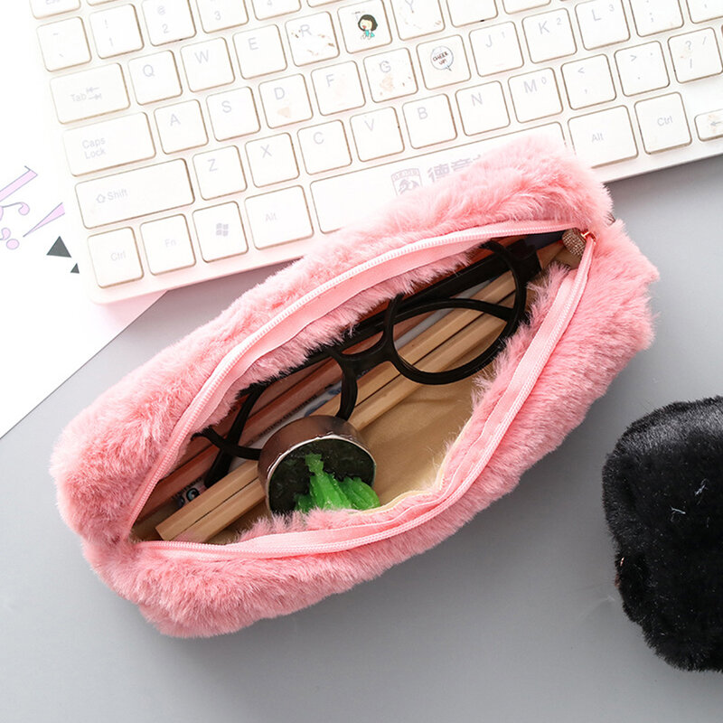 Pink Plush Kawaii Pencil Case Cute Lovely Pencil Case for Girls Student Pencil Bag Stationery Pencilcase Pen Bag School Supplies