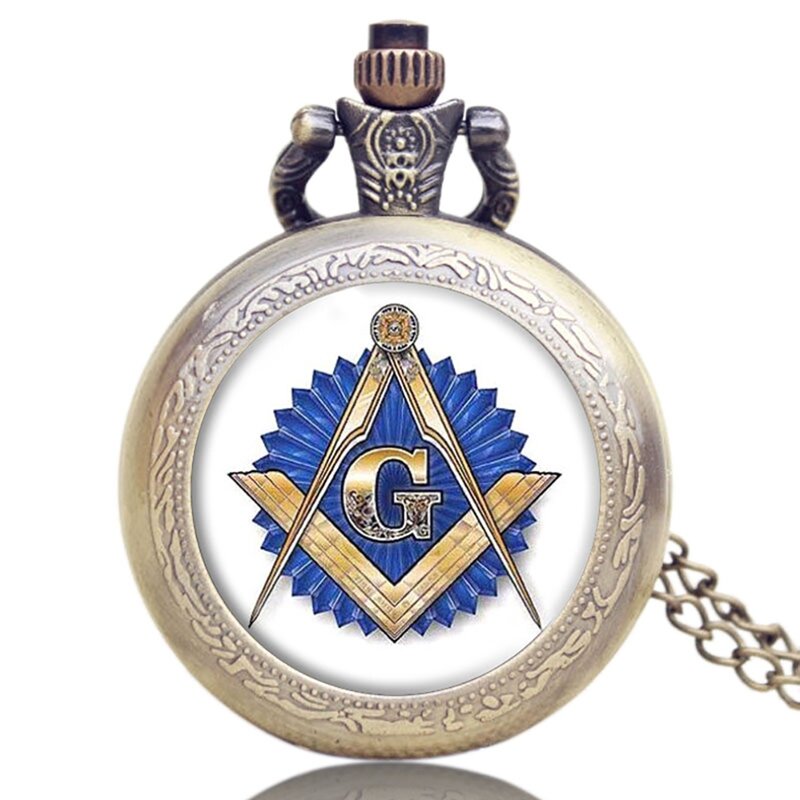 Bronze Masonic Freemasonry Chrome Square and Compass Mason Retro Necklace Pendant Quartz Pocket Watch Best Gifts for Freemason