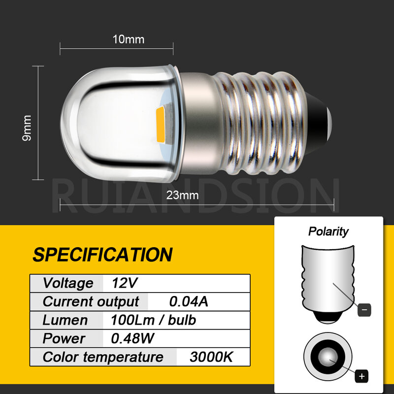 Quente branco Minature lâmpada de substituição, atualização, 2835LED, E10, 3V, 4.5V, 6V, 12V, apto para tocha, lanterna, farol, motor, bicicleta, 4 pcs