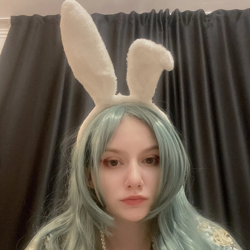 Śliczne puszysty królik uszy Hairbands dla kobiet Halloween wielkanoc Anime Cosplay pasmo włosów nakrycia głowy kobiece króliczek włosów akcesoria 2021