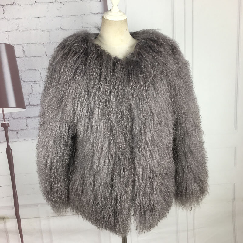 Mantel bulu domba asli untuk wanita, mantel bulu domba Mongolia asli musim dingin, jaket kulit domba pendek hangat mewah untuk wanita