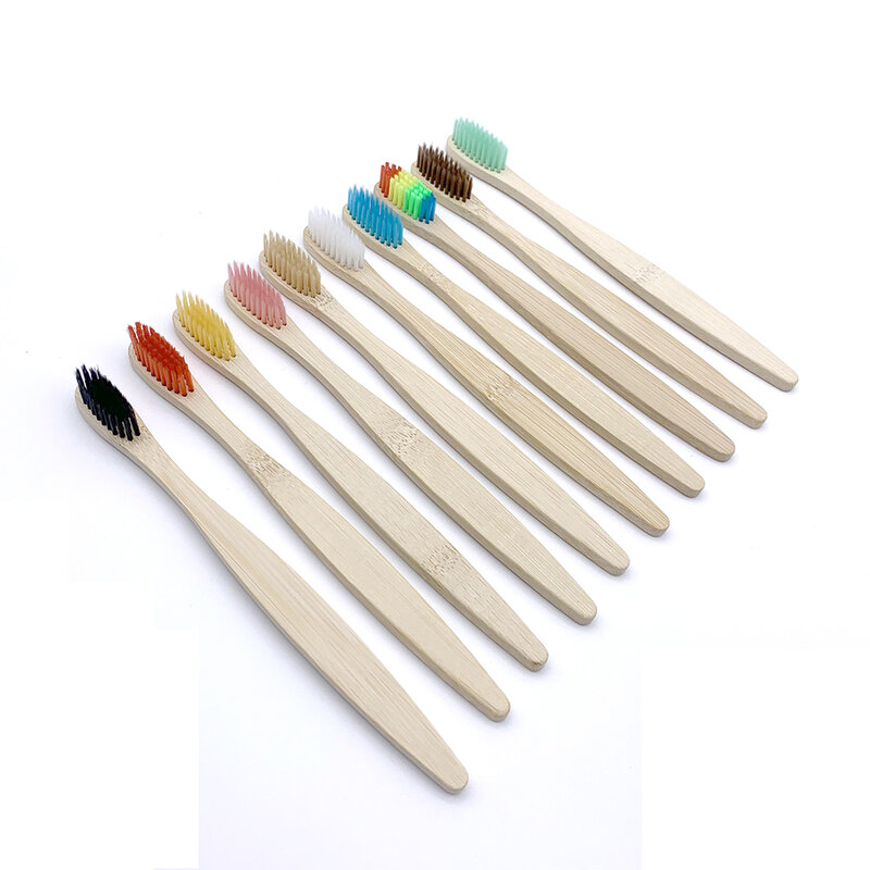 Cepillo de dientes de bambú ecológico para adultos, cepillo de dientes de madera de 12 piezas, con punta de cerdas suaves, para el cuidado bucal