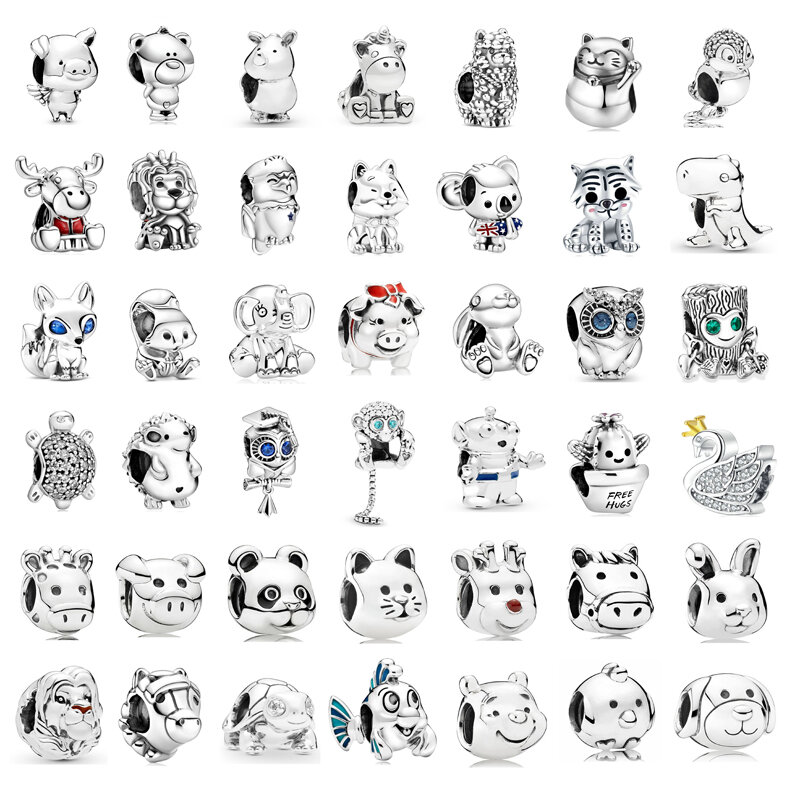 Cuentas de cabeza de Animal, cerdo, perro y conejo, compatibles con pulsera Pandora Original, accesorios de joyería, regalo, novedad