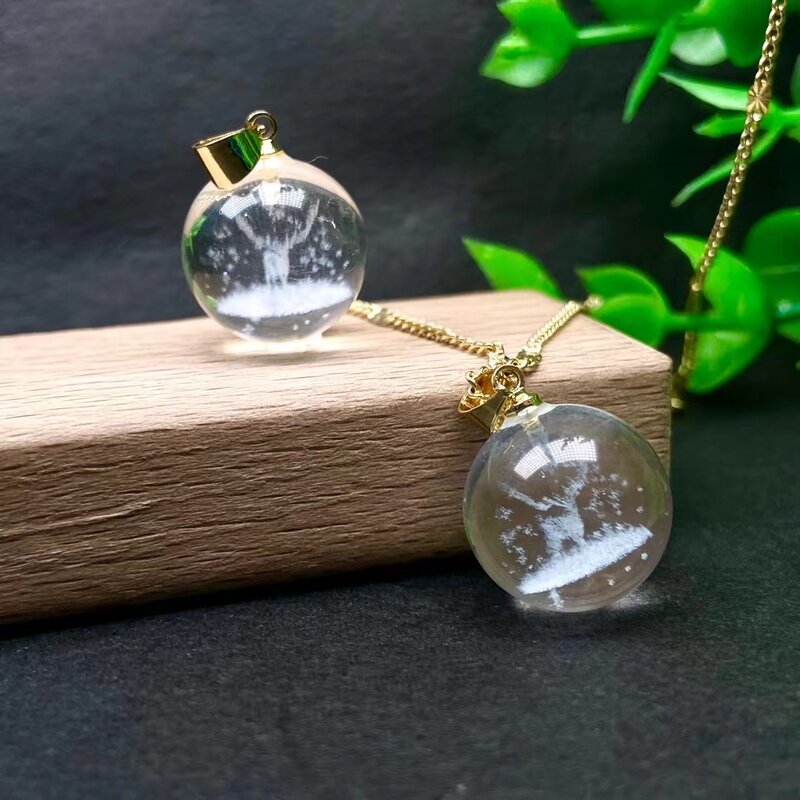 Colgante de cristal con forma de bola para hombre y mujer, gemas blancas naturales, piedra de alce, joyería para pareja, regalos de fiesta de navidad