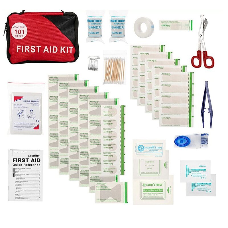 Kit de primeros auxilios de emergencia completo portátil AMS-101 uds, incluye tijeras de algodón, vendas de emergencia para Hikin en casa