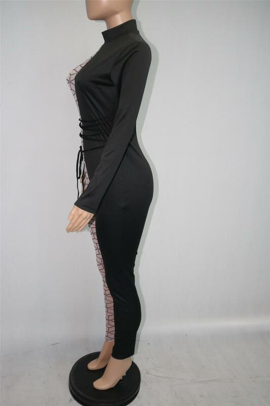 BKLD-Macacão feminino sexy de malha estampada com patchwork manga comprida bodycon, roupas de festa clubwear, roupas novas de inverno, moda outono, 2023