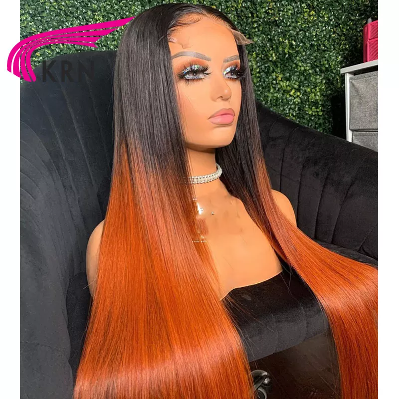 KRN Hair 1B Ginger Color Lace Front Human Hair Wigs With Baby Hair Pre Plucked 26inch Straight For Women Brazilian Remy Hair KR