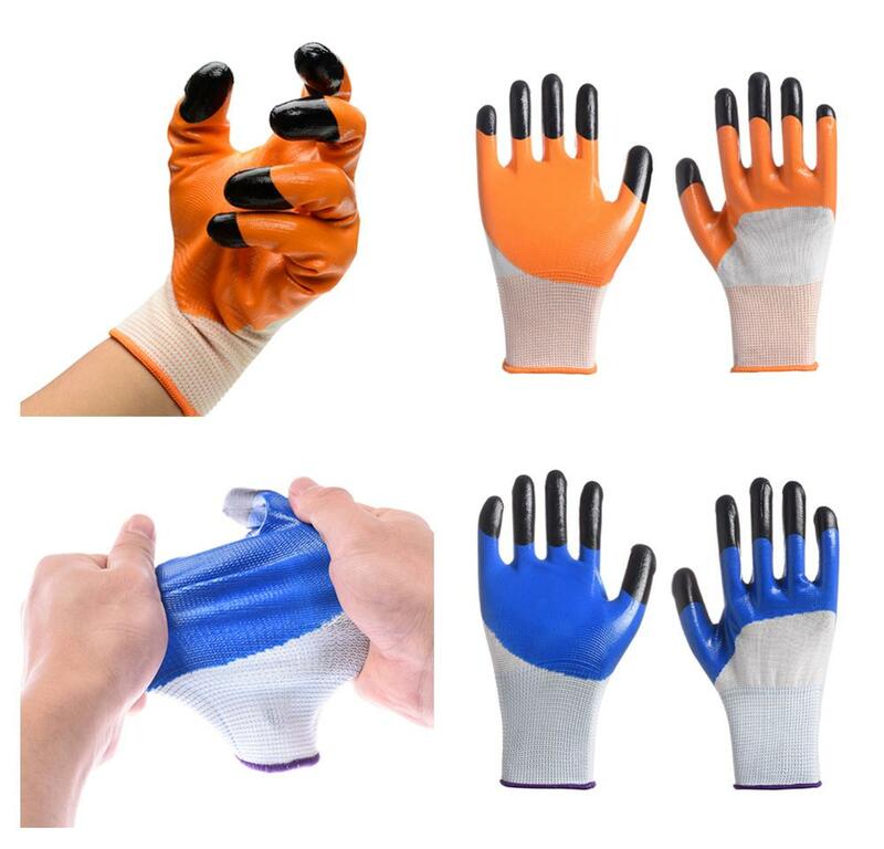 Industry Grade Work Gloves Oil Resistant Anti Wear Nylon Reinforce Double Layer Rubber Finger Protect Home Garden Car Repair