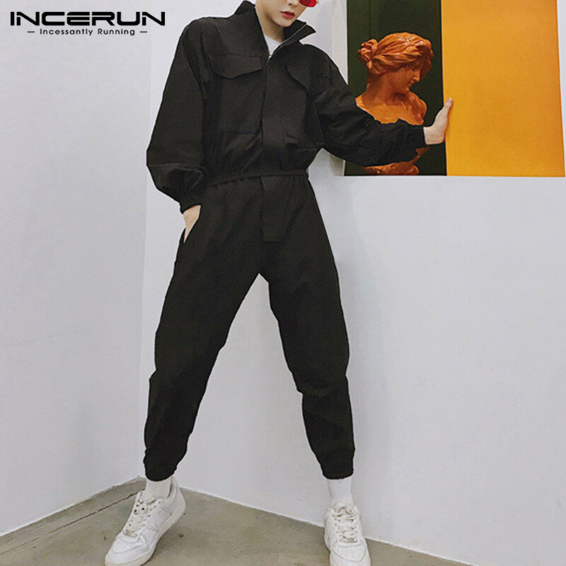 INCERUN-Mono de manga larga para hombre, ropa de calle de Color sólido, pantalones informales, monos Cargo, 2020 S-5XL, nueva moda
