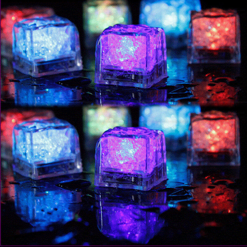 12Pcs 참신 아이스 큐브 램프 LED 빛나는 아이스 큐브 밤 빛 라이트 업 바 웨딩 컵 장식 램프 새로운 글로우 파티 용품