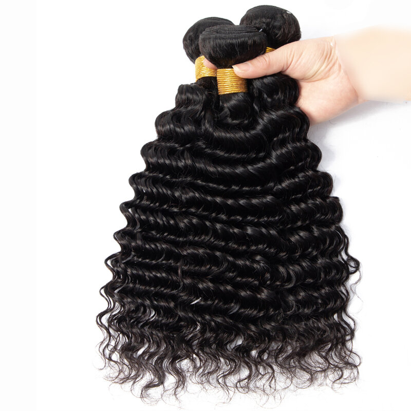 Fashow-Brazilian Deep Wave Hair Bundles, cabelo humano encaracolado tece, 100% Natural, Remy, 30 ", 32", 34 ", 36"