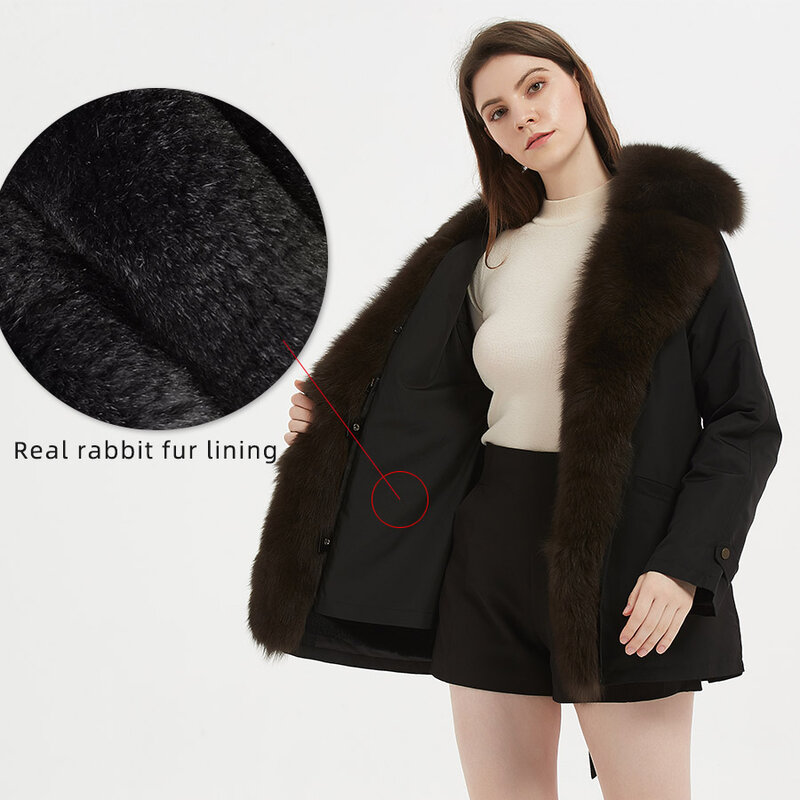 Giacca invernale Mao Maokong 2021 nuova giacca da donna in vera pelliccia di volpe naturale cappotto parka fodera in pelliccia di coniglio giacca corta slim