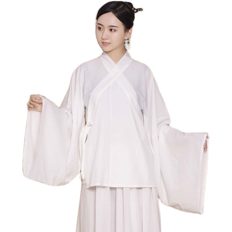 สไตล์จีน Hanfu ชุดสีขาวผู้หญิงเครื่องแต่งกายฮาโลวีนสำหรับผู้ใหญ่ชุดนอนชุดนอนชุดขนาดใหญ่แขนยาว Big Swing กระโปรงสาว