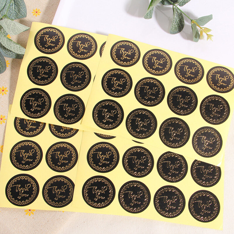 120 sztuk/partia śliczne okrągłe czarne złoto dziękuję miłość pierścień Kraft Seal naklejki DIY wielofunkcyjne etykiety papierowe samoprzylepne naklejki prezent