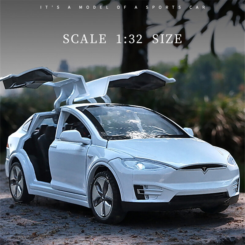 Модель автомобиля из сплава Tesla 1:32, модель автомобиля из литого металла, модель игрушечного автомобиля, модель автомобиля со звуком и светом, коллекционный подарок для детей
