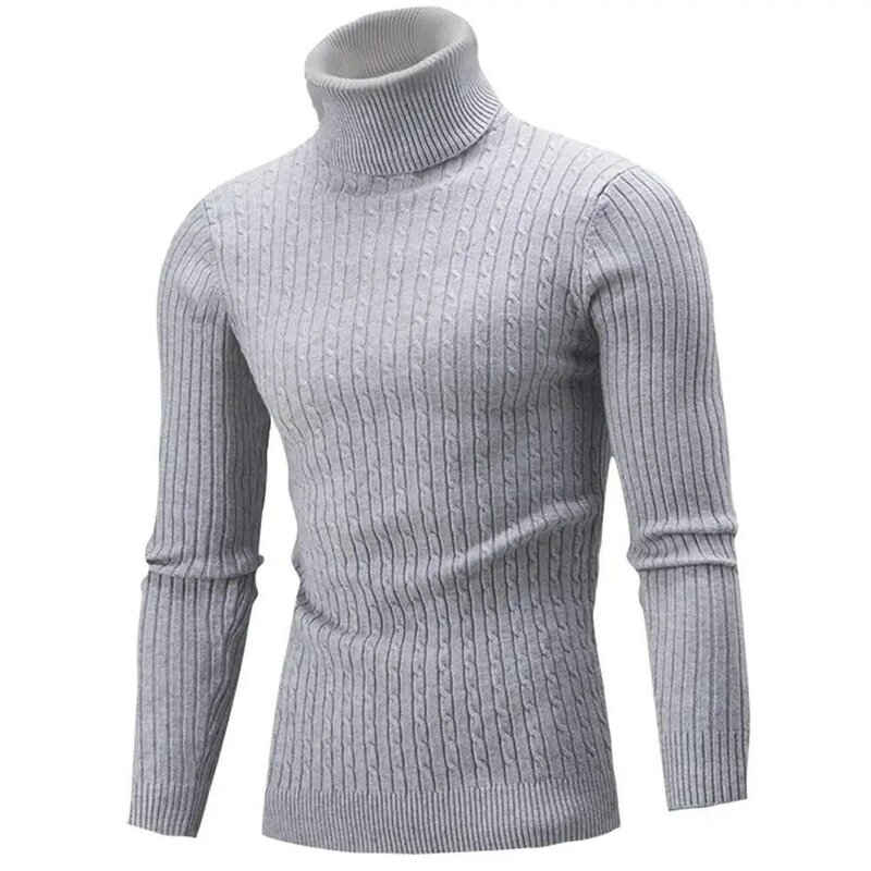 Winter Chic Men Solid Color Turtleneck Long Sleeve Knitted Sweater Bottoming Top