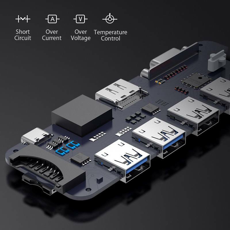 Concentrador de datos USB tipo C para ordenador portátil, lector de tarjetas 11 en 1, BW-TH8, PD, USB 3,0, TF, 3,5mm, AUX, 4K, HDMI, compatible con VGA, 1000M, RJ45