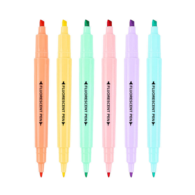 6 sztuk/zestaw Double Head długopis fluorescencyjny markery pastelowe pióro do rysowania dla studentów szkolne materiały biurowe śliczne biurowe