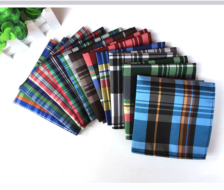 GUSLESON NEW Men's Colorful  Plaid Handkerchiefs Casual Wedding Hankies Business Casual Square Pockets