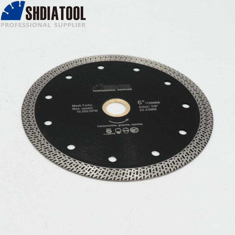 SHDIATOOL 1 шт., диаметр 150 мм/6 дюймов, горячепрессованный спеченный алмазный режущий диск, сетка, турбо алмазный пильный диск, гранит, мрамор, плитка, керамика