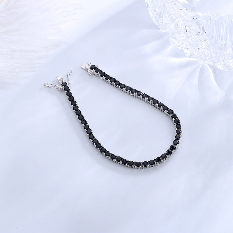 Solid Pure Silver 15/16/17/18/19/20/21 cm Tennis Bracelet Pave 3 mm Round Black Jet Zircon Elegant Real 925 Jewelry For Women