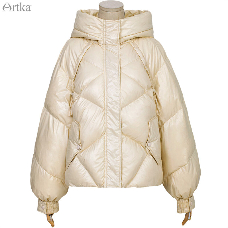 ARTKA 2020 Winter New Women's Down Jacket Fashion Loose 90% White Duck Down Coat Casual Warm Hooded Down Jacket Women DK20108D