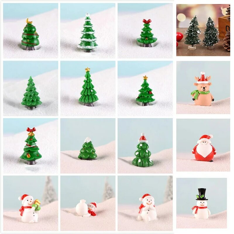 Petit arbre de Noël bricolage, faux arbre enrichi, mini bouteille de sisal, brosse, maison de village de neige du père Noël, 1-12 pièces