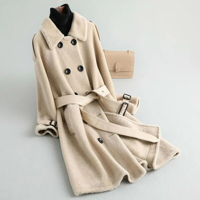 2020 秋冬リアルファーコートレディー韓国 100% ウールの毛皮のコートとジャケット女性ベルト KQN12066 KJ5158
