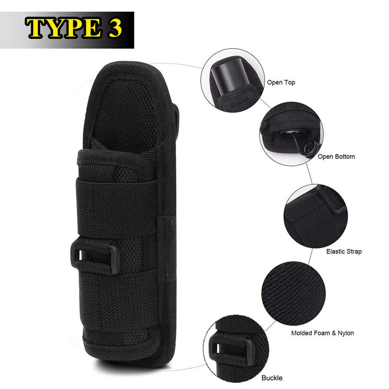 Tactical Molle torcia fondina custodia Protable LED Torch Cover Case EDC portautensili Pocket per caccia all'aperto campeggio