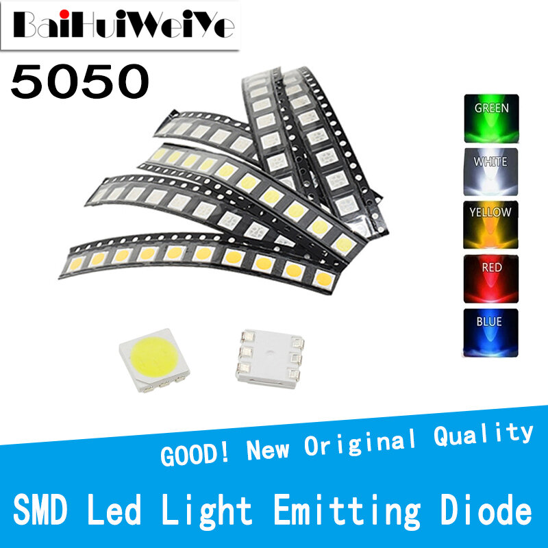 100 sztuk/partia SMD PLCC-6 5050 Led Ultra jasny biały czerwony żółty zielony niebieski dioda elektroluminescencyjna dioda LED