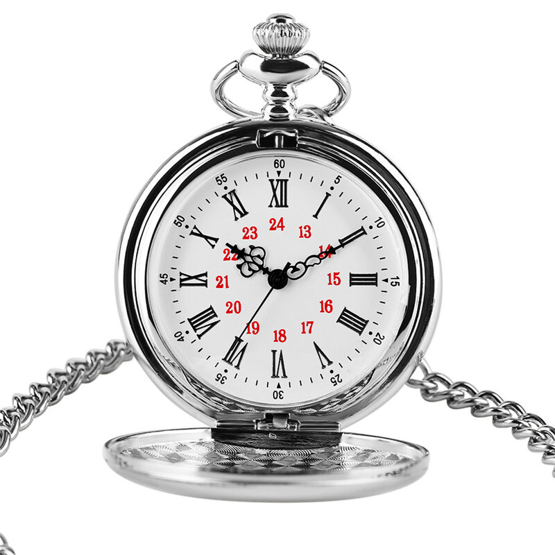 الرومانية الأحمر الرقمية الطلب الهاتفي الفضة السلس غطاء ساعة جيب كوارتز ريترو الشرير قلادة ساعة هدايا