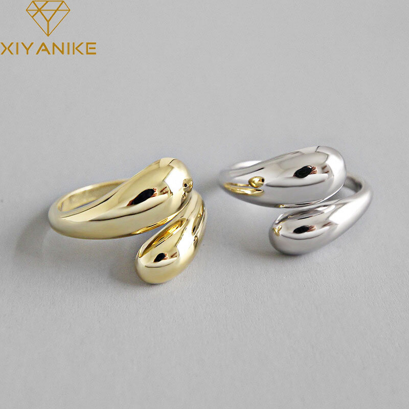 XIYANIKE anelli lisci alla moda coreani Color argento per donna coppia gioielli da sposa fatti a mano geometrici in argento dorato Vintage