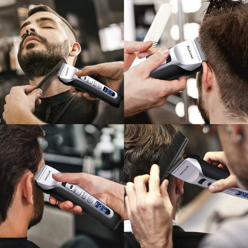 Pemotong Rambut Profesional Pisau Keramik Titanium Pemangkas Rambut Tampilan LCD Kekuatan Kuat Salon Tukang Cukur Rambut Mesin Pemotong untuk Pria