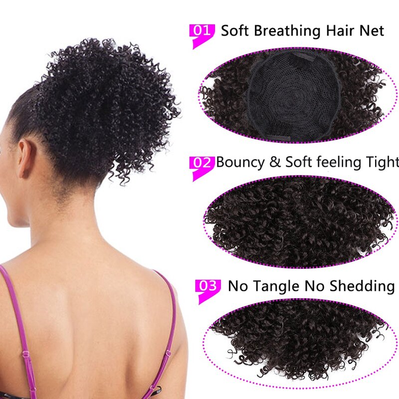 8 calowy krótki Afro Puff perwersyjne kręcone sznurkiem kucyk peruka sztuczne włosy kok Chignon Updo syntetyczny HairPiece dla czarnych kobiet