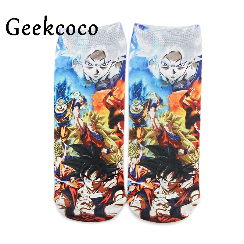 J1204 Cartoon Anime Dragon Ball Punk Cotton Short Socks Cute Unisex Skatebord Socks Fashion One Side Print Socks