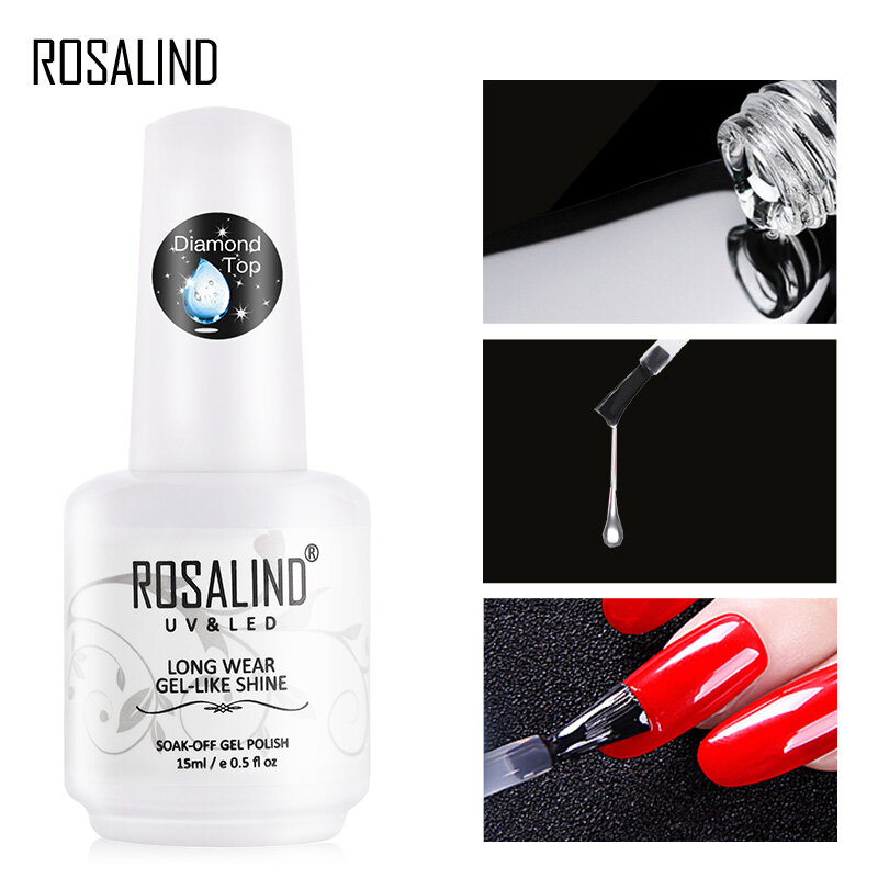 Верхнее покрытие ROSALIND для ногтей 15 мл, Алмазный прозрачный отмачиваемый УФ-праймер, Гель-лак полуперманентный, все для маникюра