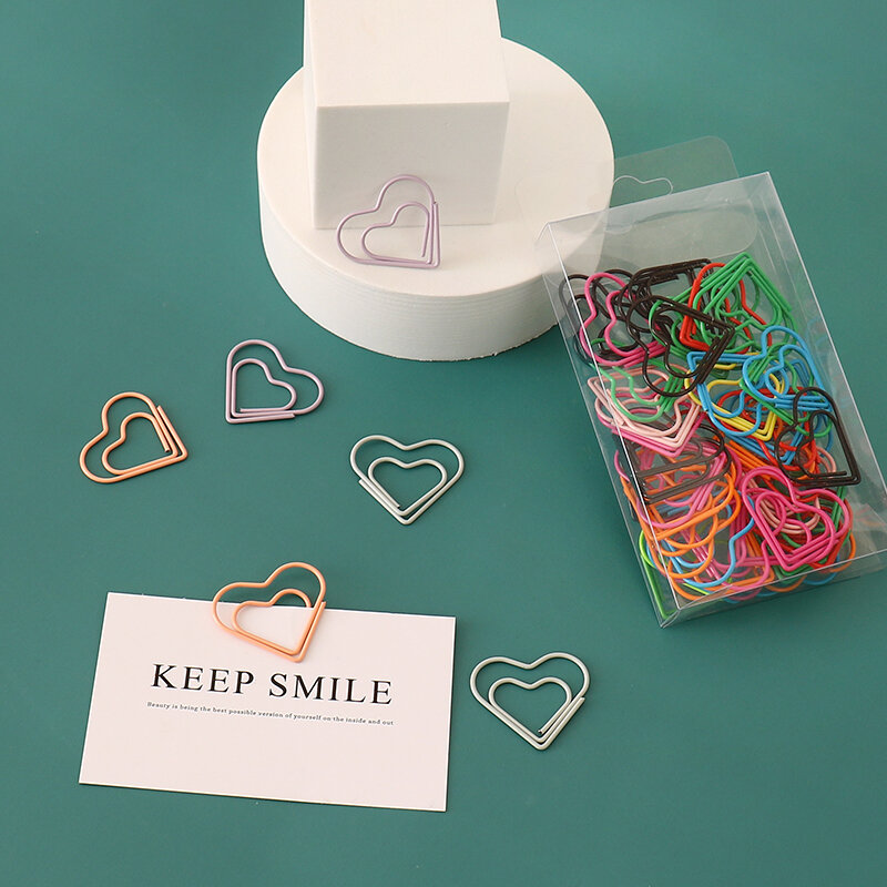 Soft Colors Love Heart Clips Paper Clip Decorative Bookmark Pin Office Stationery Heart Clips Office Supplies Office Accessories