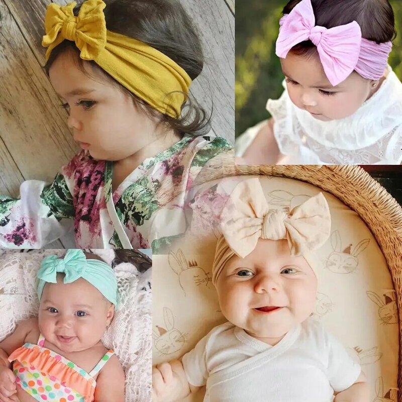 Повязка на голову с бантом для девочек, нейлоновая завязанная в узел повязка на голову для малышей, 20 цветов, большой размер, 4,5 дюйма