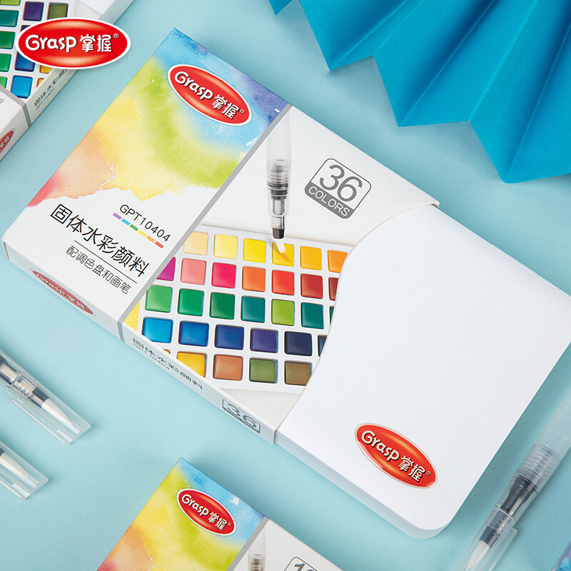 Portable 12/18/24/36/48 Colors Solid Pigment Watercolor Paints Set With Sponge Water Brush Pen For Artist Painting Art Supplies