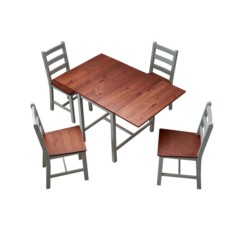 Panana Dropleaf-Comedor en madera, juego de mesa ajustable con 4 sillas para sala de estar o jardín, envío a Europa