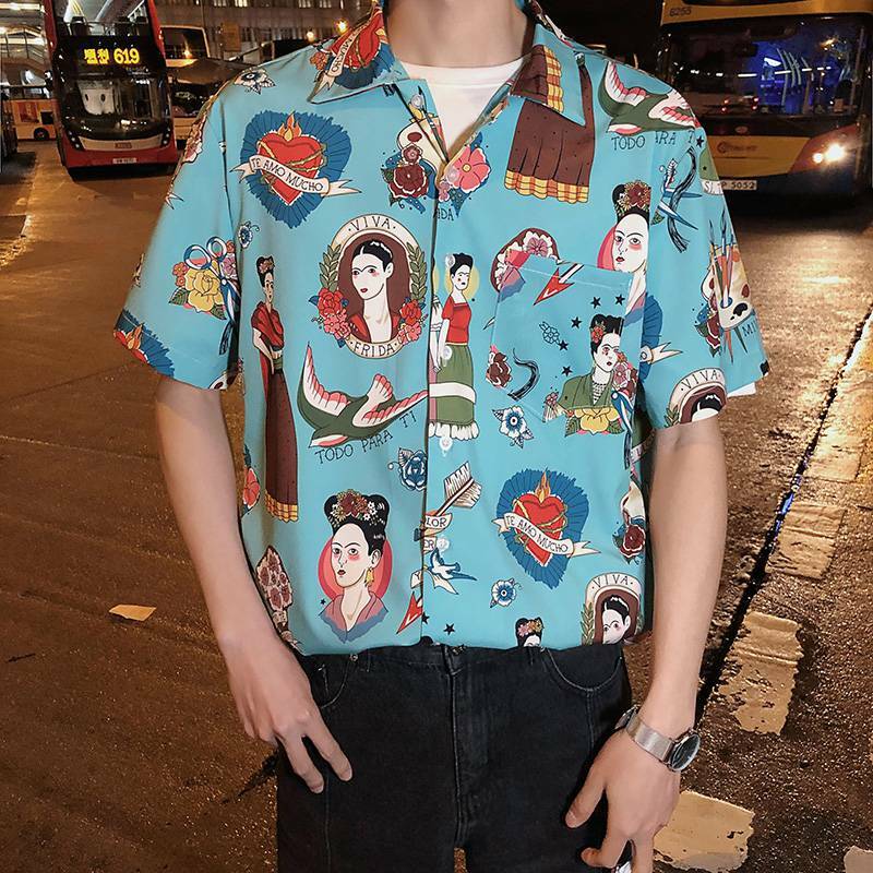 Рубашка мужская с принтом и короткими рукавами, уличная пляжная Модная рубашка с гавайским принтом, Свободная Повседневная пляжная рубашка, лето 2021