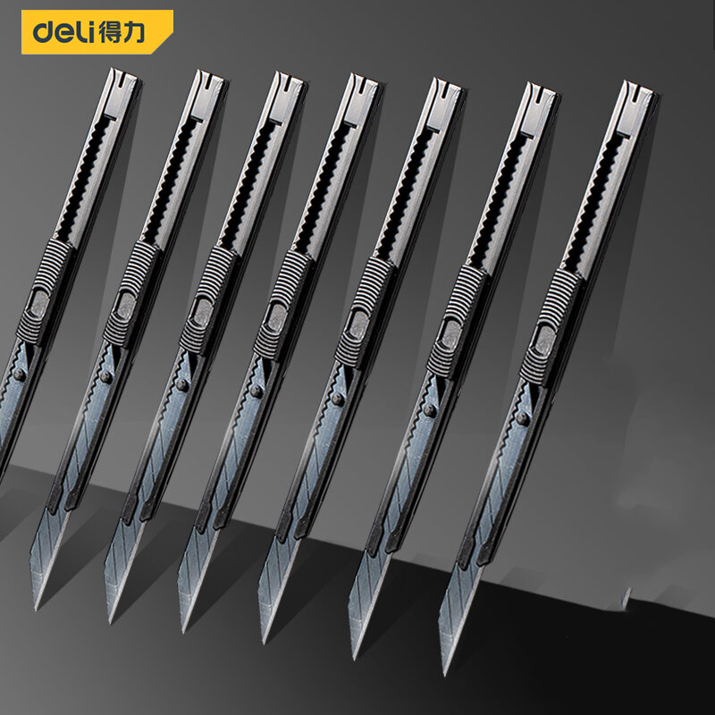 Deli – Mini couteau utilitaire Portable en alliage d'aluminium, coupeur manuel de papier, avec lame en métal de 9mm, conception autobloquant