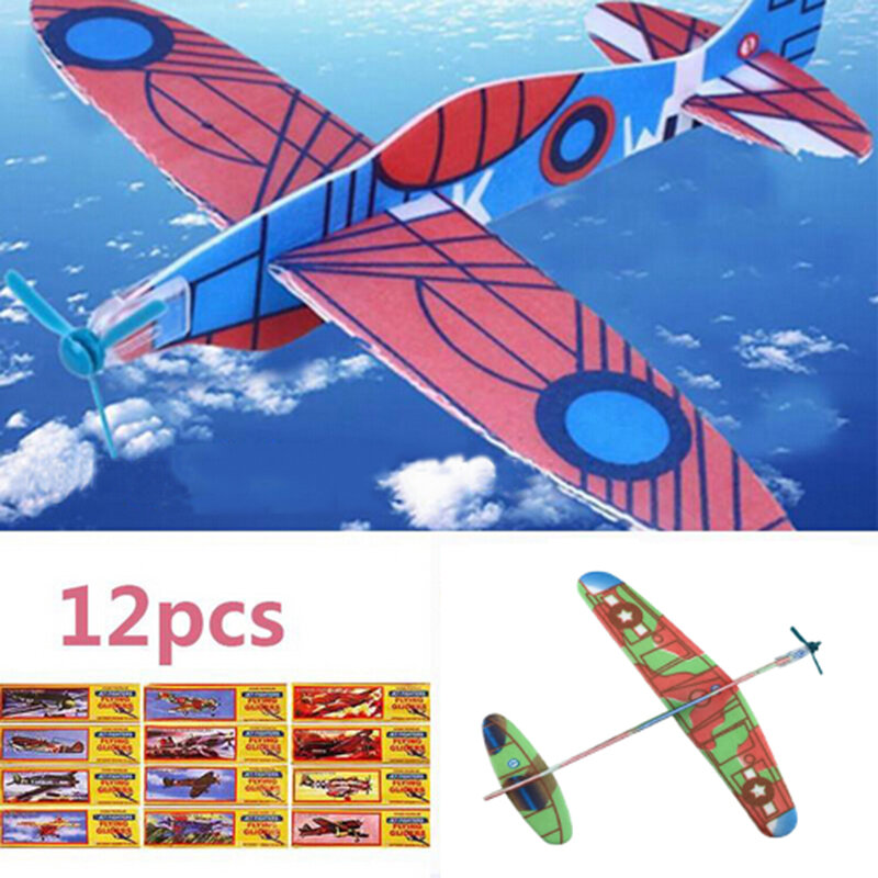 子供のための12の空飛ぶグライダーのセット,手で発射するおもちゃ,プラスチックフォーム製のパーティーバッグ