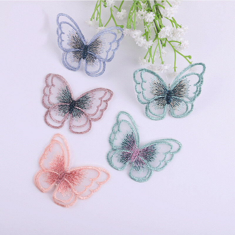 10Pcs/lot Organza Double-layer Butterfly Applique for DIY Hat Gloves Clothes Leggings Fabric Sewing Headwear Decor Patches
