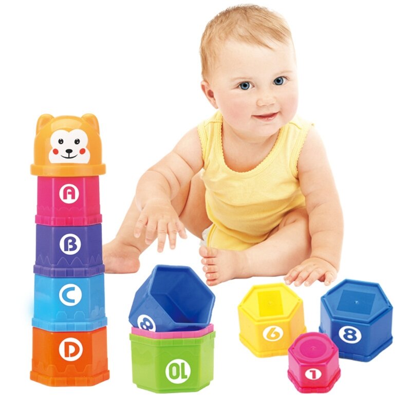 Interactive Rainbow Stacked Cups Tower Toys Cup Stacking Toys Table Games Tool Creative Baby Toddlers Best Toys 69HE
