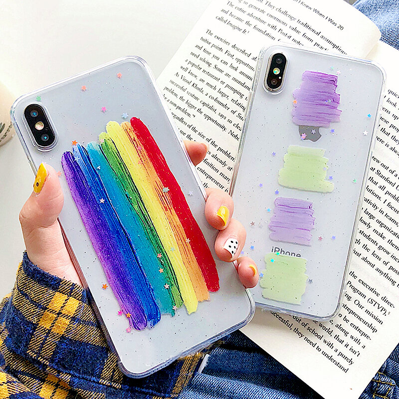 HERONSWING Colorful shiny Stars Smooth Phone Cases For iphone 7 Case Xs MAX XR X 6 6s 8 plus Color Rainbow Clear Soft Back Cover