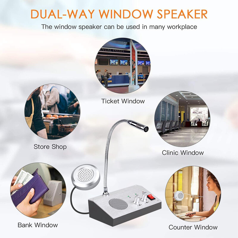 Dual Way Window Counter Intercom System Interphone Megaphone microphone Audio For Bank pharmacy Office Store hospital Zero Touch