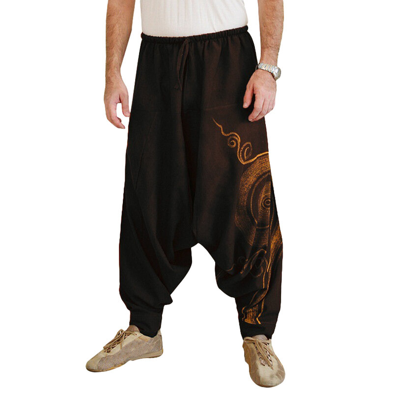Men Casual Harem Pants Summer Yoga Baggy Hippie Spiral Print Trousers