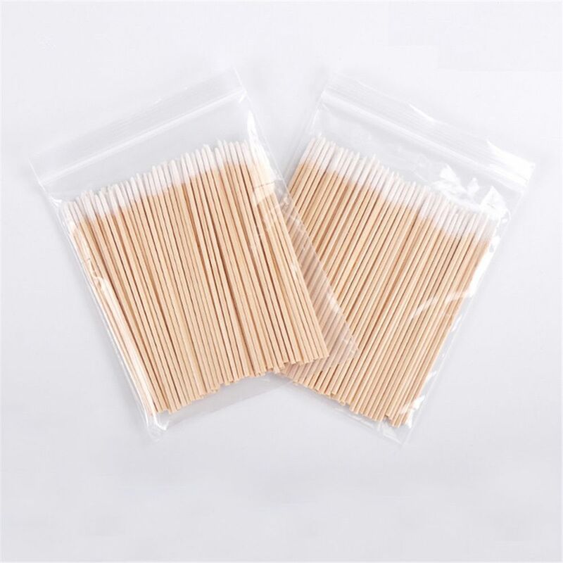 100pcs Disposable Cotton Swab Lint Free Micro Brushes Wood Cotton Buds Swabs Ear Clean Stick Eyelash Extension Glue Removal Tool