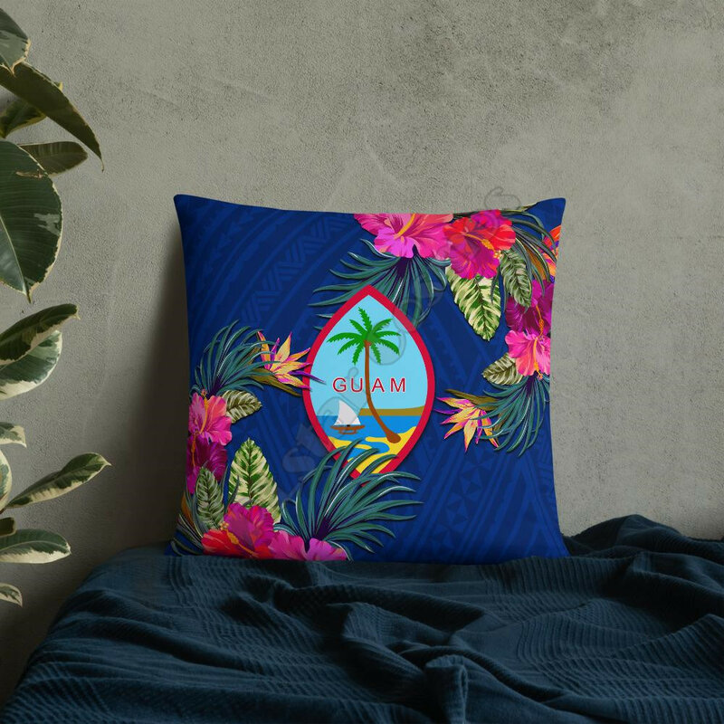 Guam Polynesian Pillow Hibiscus Coat of Arm Pillowcases Throw Pillow Cover Home Decoration